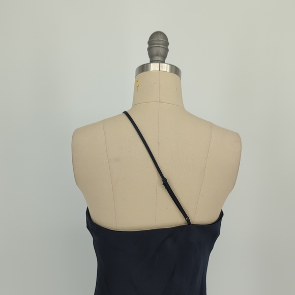 Express One Shoulder Satin Slip Midi Dress Navy Blue size XSmall cocktail party - Picture 4 of 6